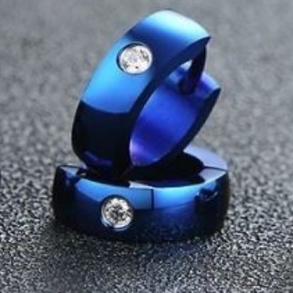 Ionic Plated Stainless Steel and Cubic Zirconia Blue Huggie Hoop
